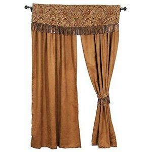 Wooded River El Dorado II Drape Set W/ Faux Leather Fringe Tie Backs 54"x84" NEW